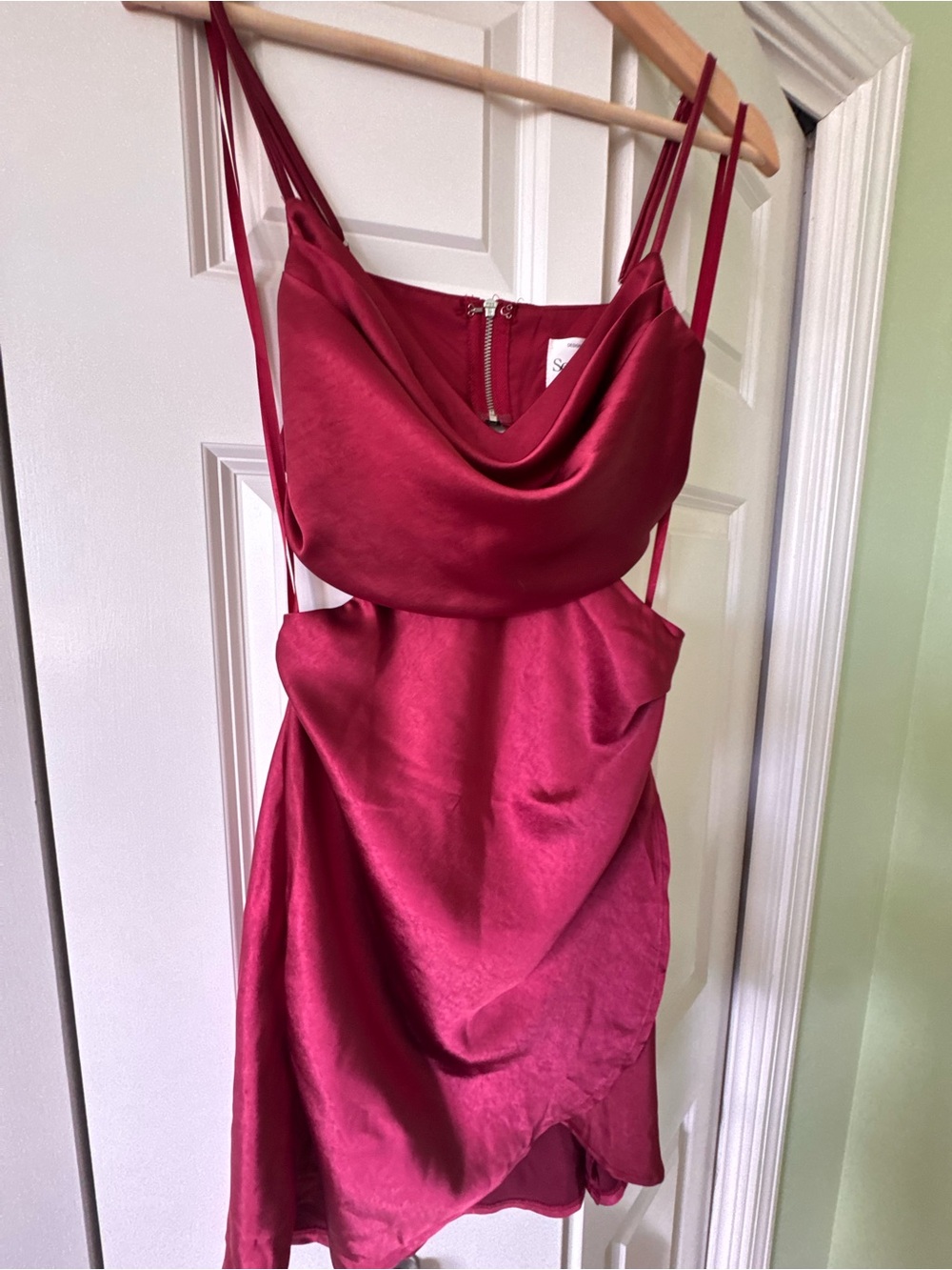 Selfie Leslie Satin Cowl Mini Dress - Berry Red